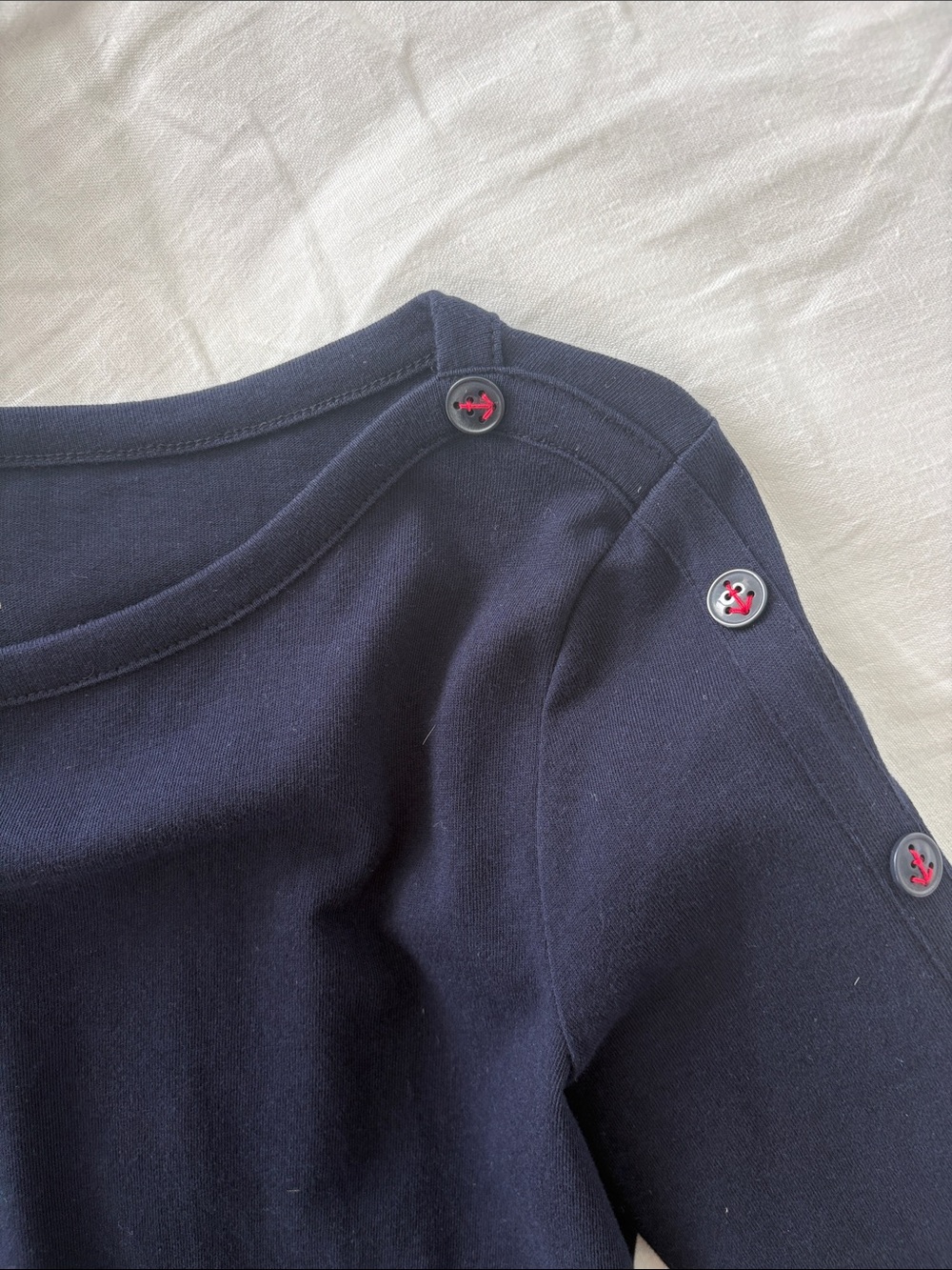 Navy Boatneck Top with Nautical Button Trim
